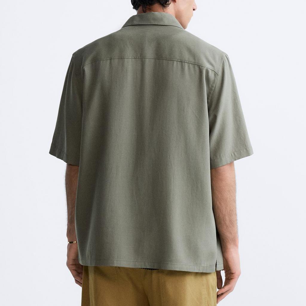 Zara Solid Color Casual Loose Short Sleeve Shirt Men Shirts Khaki 4432491-505