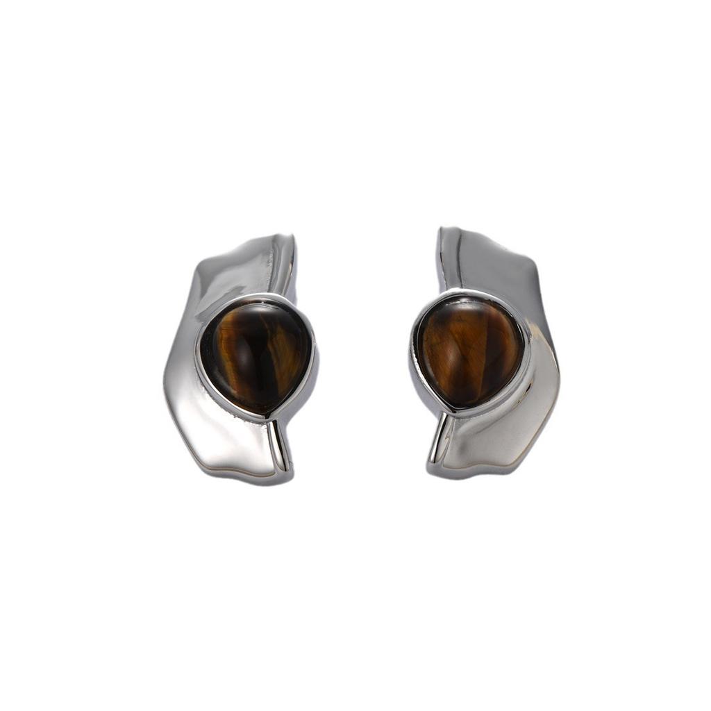 Native Series Tigerauge Stein Einfache Runde Steckerohrringe Damen Nischen-Design High-End Saison Ohrringe