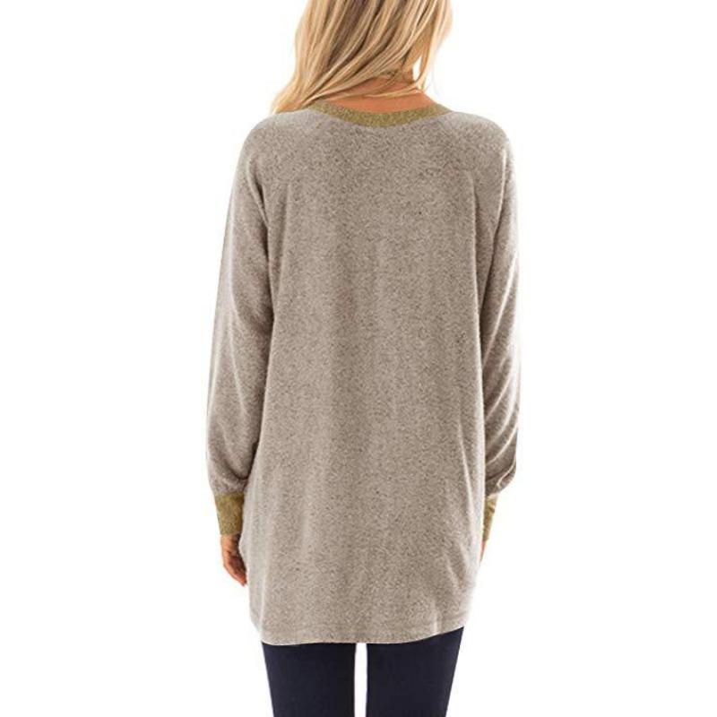 YYFS Women's Fashion Casual Spring Fall Colour Block Print Long Sleeve O-Neck Blouses & Shirts