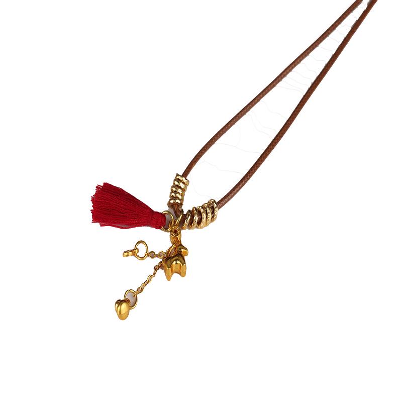 Korean Waxed Leather Cord Unisex Jade Pendant Lanyard Necklace - Red Black Weaving Thread
