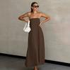 Summer European and American Sexy Khaki Tube Top Dress Women's Vacation Casual A-shaped Skirt Women's Clothing