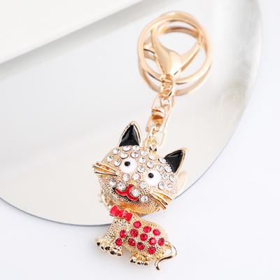 Creative Rhinestone Cat Keychain Pendant Accessory with Metal Lobster Clasp and Split Ring for Bags Keys and Decoration