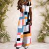 Women Plus Size V Neck Short Sleeve Black Printed Straight Maxi Dress