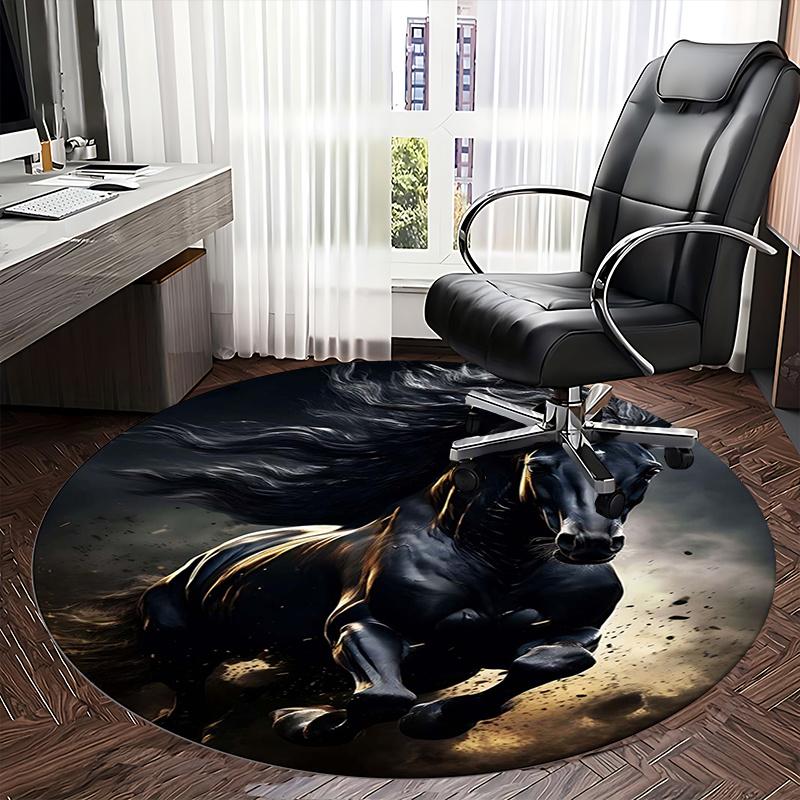 Black Horse,Fantasy Artwork Chair mat Round Rug Office carpet, Machine Washable, Non slip, Suitable for Living Rooms, Bedrooms