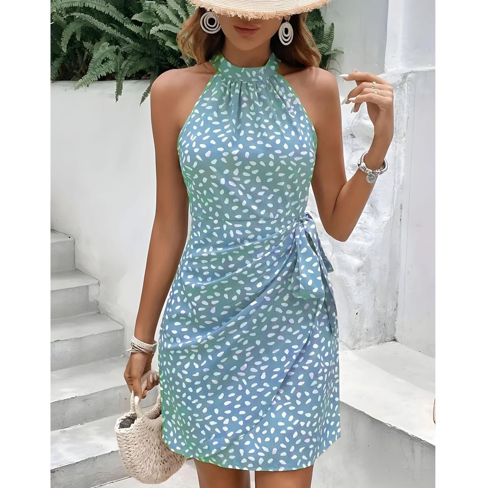 

Женское повседневное платье с застежкой-молнией на шее, без рукавов, с цветочным принтом, короткое платье в складку XXL