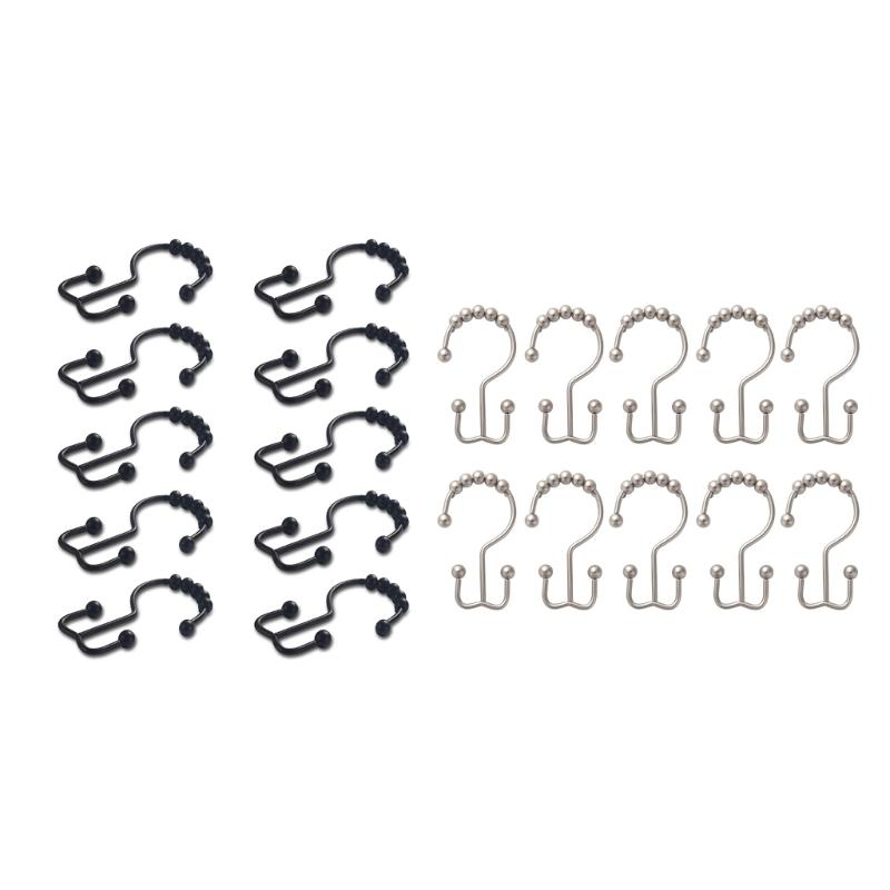Set of 10 Rusts Resistant Shower Curtain Hooks Metal Rings Double Gliding Rollers for Bathroom Curtains Hanging Hook