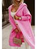 Autumn/Winter Hooded Long Cardigan Sweater with Turn-Down Collar and Letter Knit Design