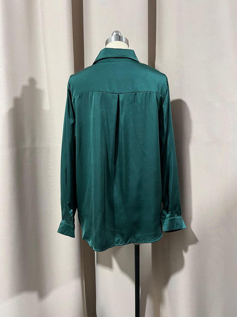 2025 Spring Collection: Women's Solid Color Satin Long Sleeve Business Top