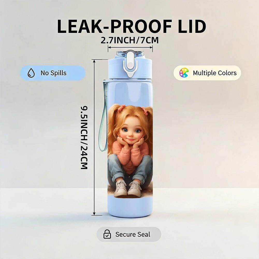 1PC Little Girl Butterfly Surround Portrait 750ml Color Plastic Sports Water Bottle Leakproof Flip Straw Lid Suitable for Sports Office Home Use