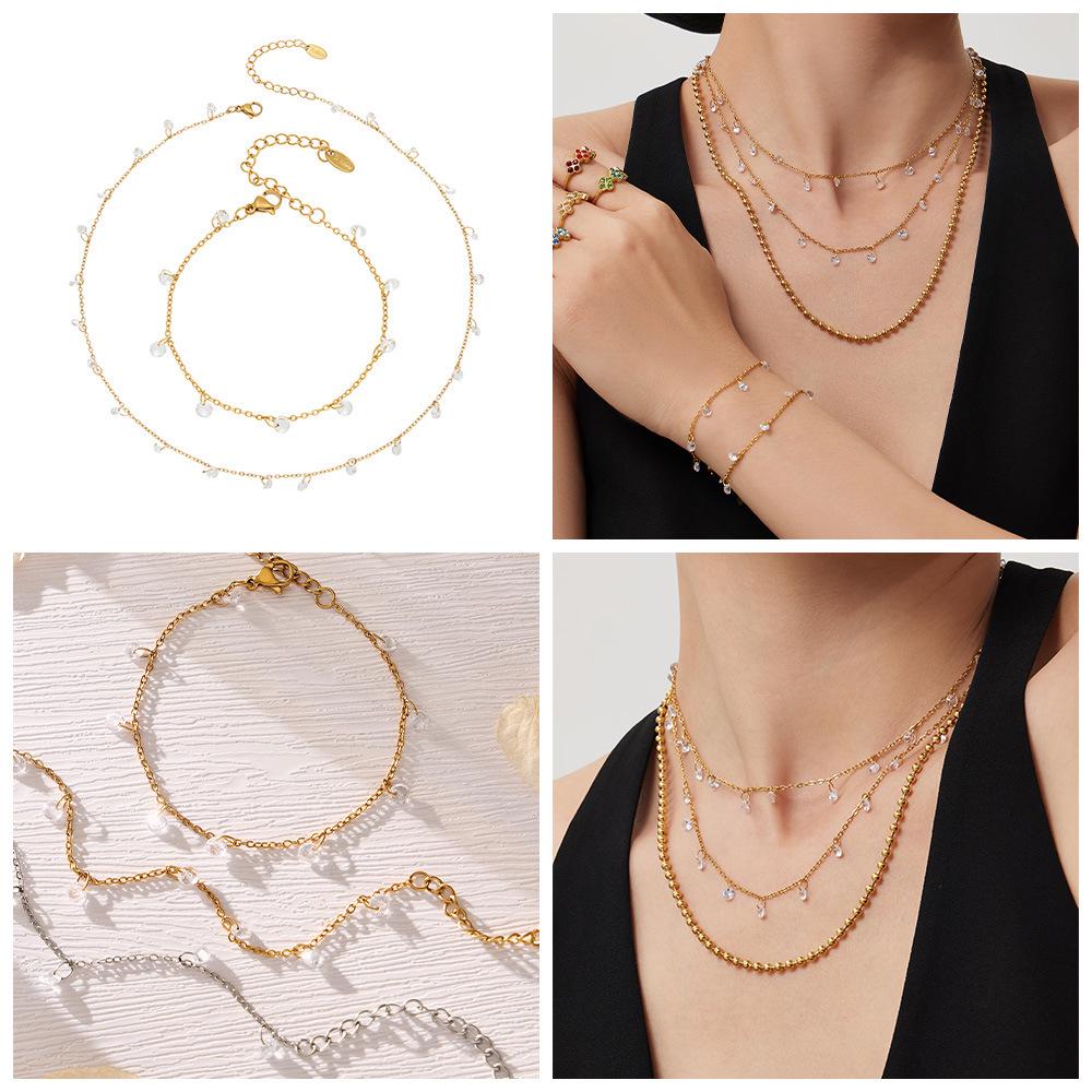 European American Luxury 18K Gold-Plated Zirconia Necklace & Bracelet Set