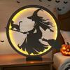 Halloween LED Lantern Wooden Desktop Light Witch Pumpkin Spider Cat Designs Silhouette Ornament Spooky Tabletop Home Party Decoration