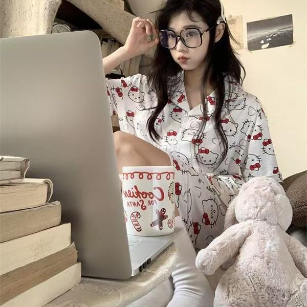 

HelloKitty Hello Kitty pajamas women s summer thin air-conditioning clothes cartoon short-sleeved shorts pajamas loungewear s [recommended weight 35-40kg ]