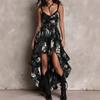 Spring Chic Floral Print Maxi Dress Women Sexy V Neck Ruffle Asymmetrical Hem Long Dress Sleeveless Summer Beach Vacation Dress