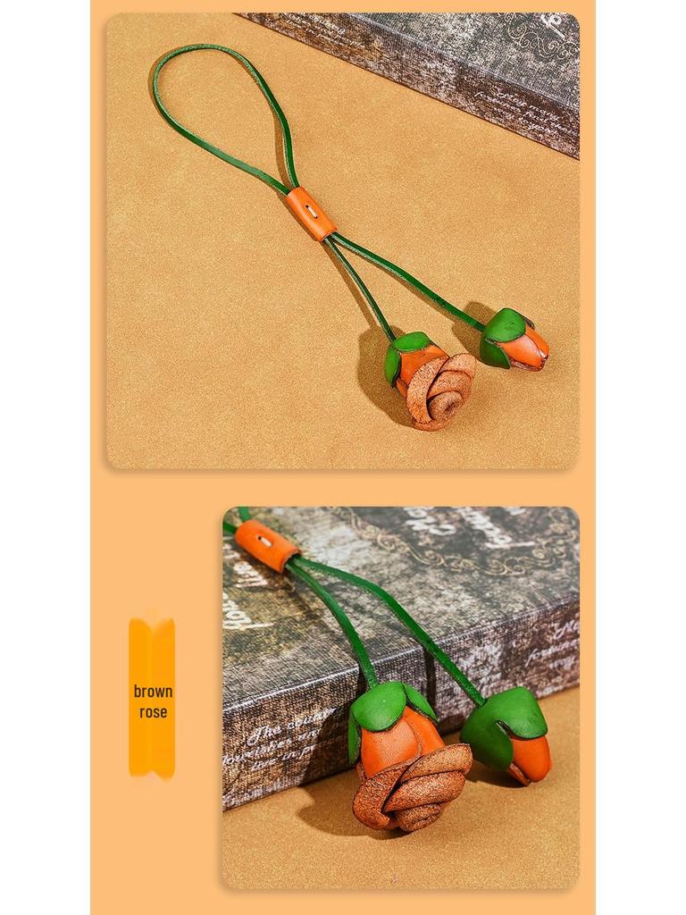 Luxuriöser Anhänger mit Rose aus echtem Leder