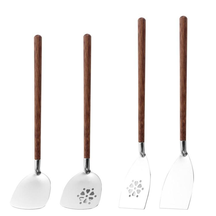 Stainless Steel Spoon & Fork Set with Wood Handle for Buffet & Hot Pot