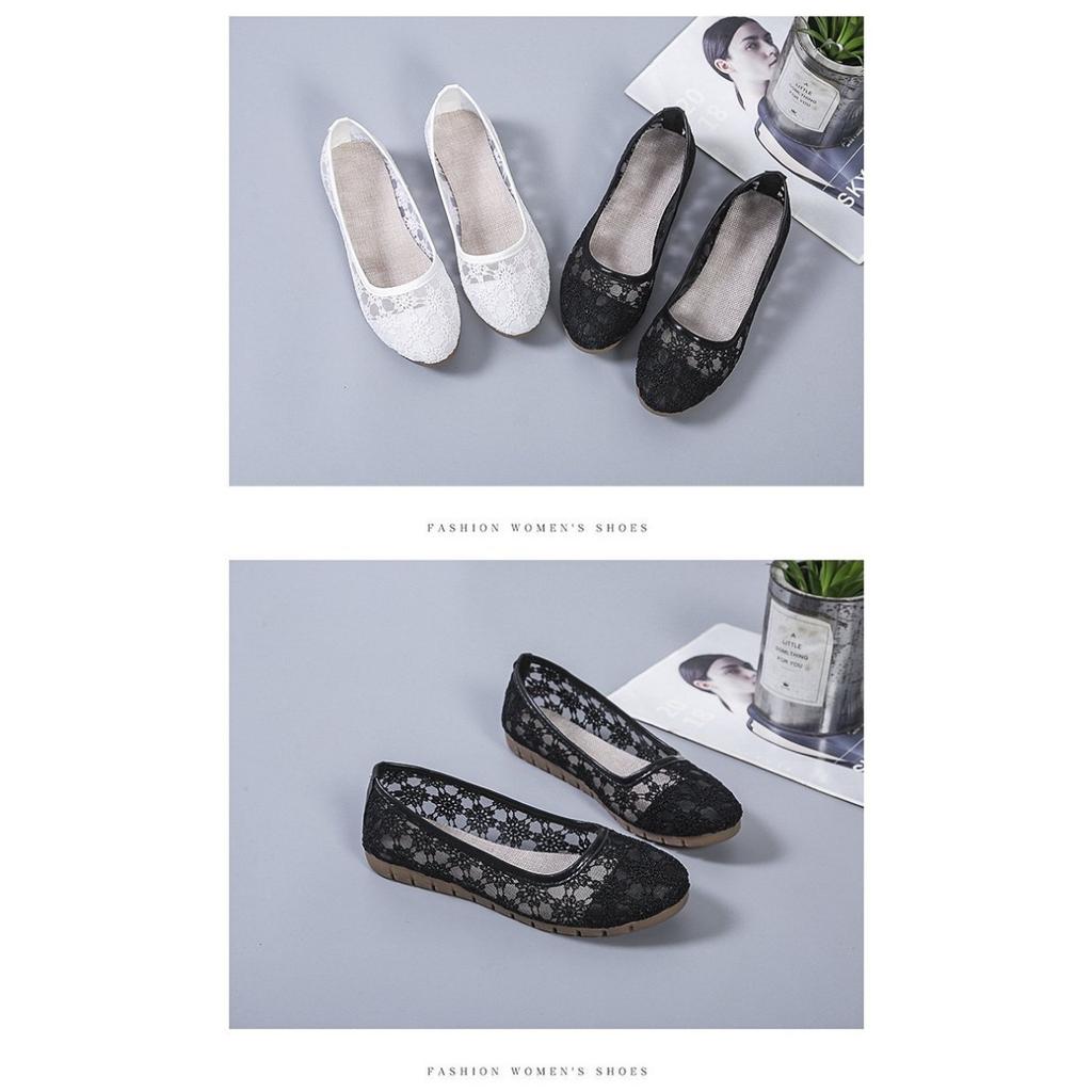 Modische Ballerinas für Damen mit floralem Spitzendetail – atmungsaktiv, zum Hineinschlüpfen, Loafer mit runder Zehenpartie, Design, ganzjähriger Komfort, Ballerinas
