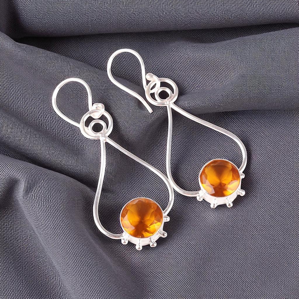 Citrine Gemstone 925 Sterling Silver Jewelry Handcrafted Earrings 2.06" For Gift EE-98-4