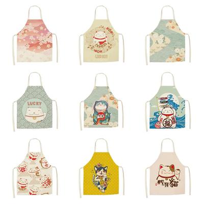 Lucky Cat Küchenschürze Damen Kochschürze Baumwolle Leinen Lätzchen Haushaltsreinigung Küchenschürze Kawaii Schürze