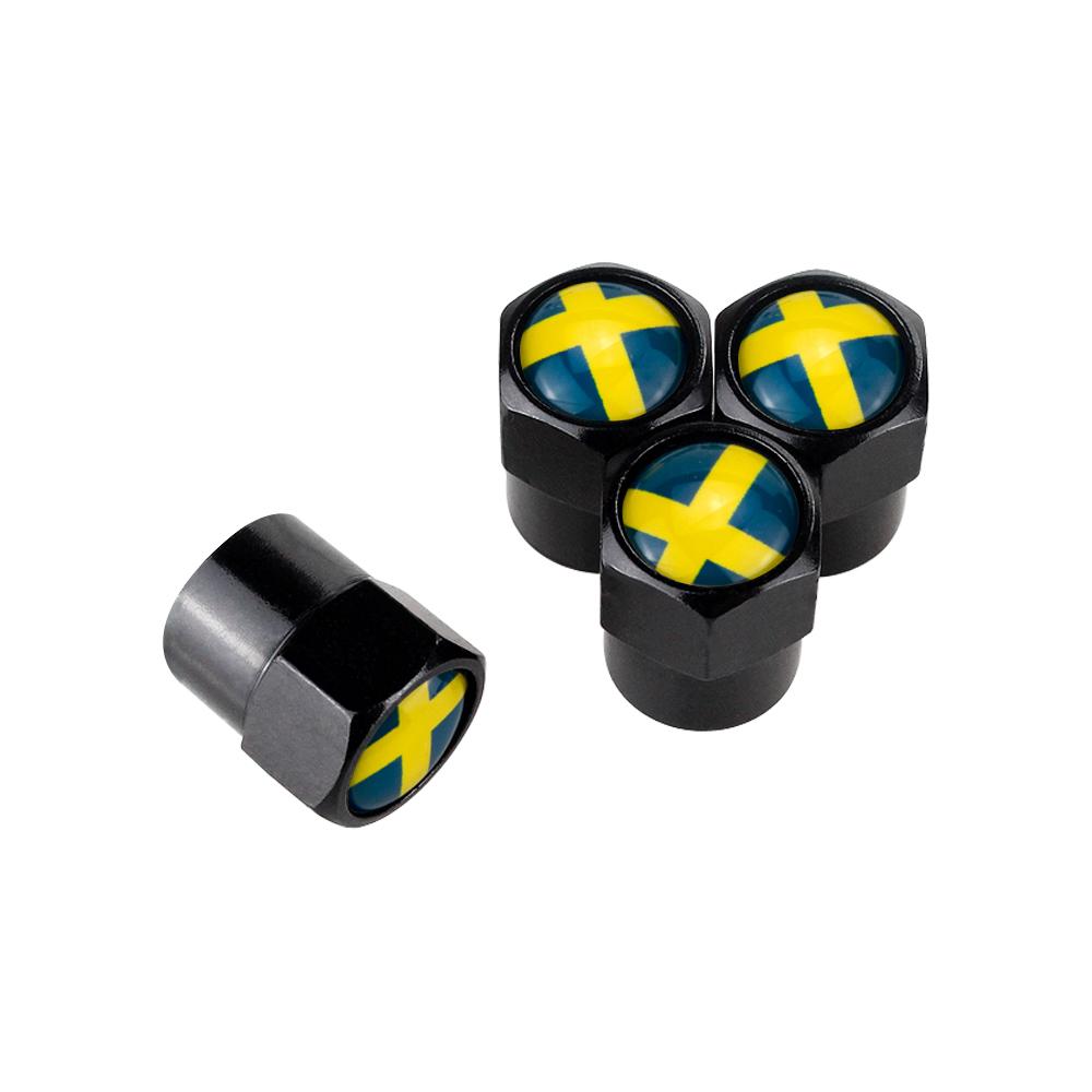 Lot de 4 bouchons de valve de pneu aux couleurs du drapeau suédois pour Volvo, Skoda, BMW, Subaru, Toyota, Honda, Volkswagen, Ford, Hyundai et Nissan.
