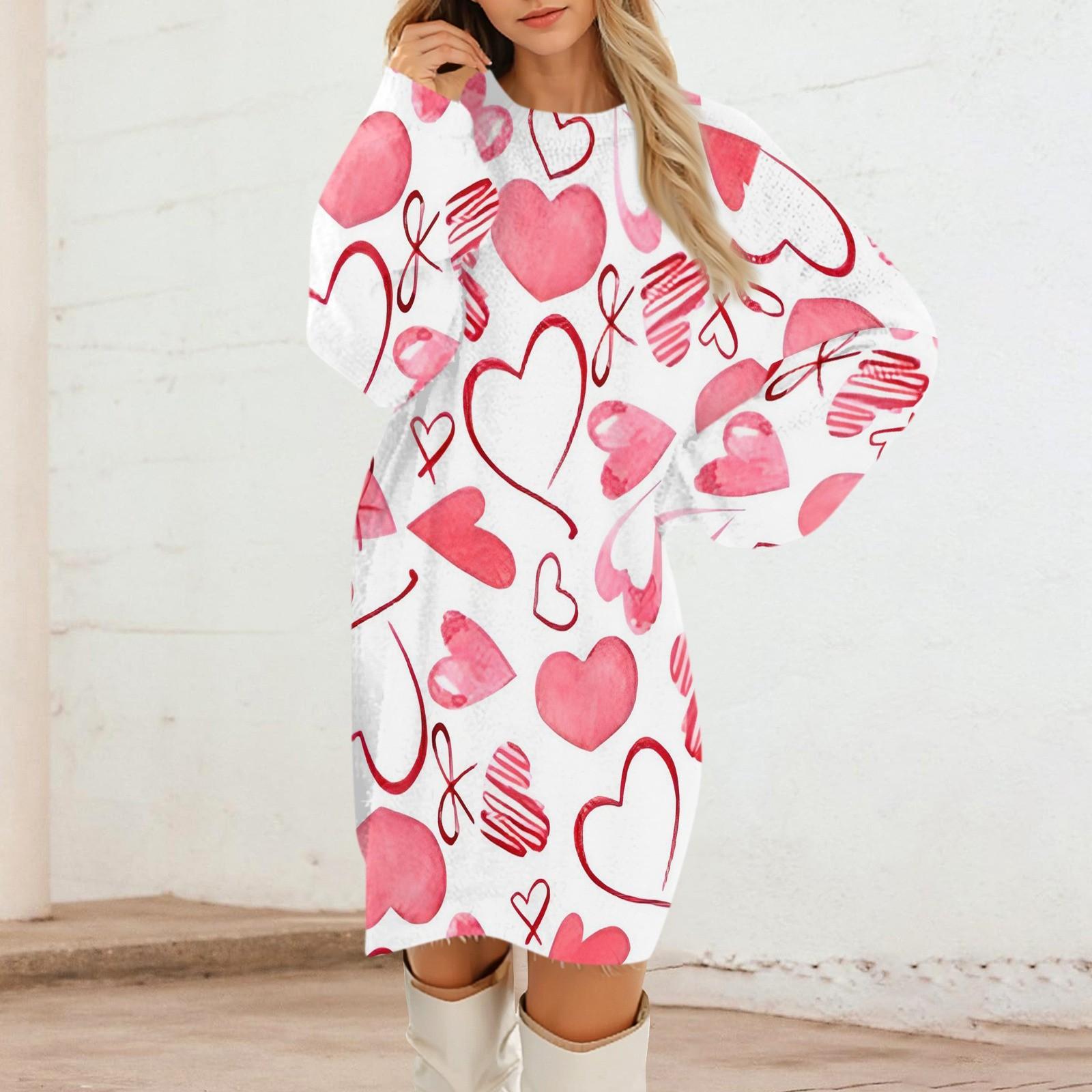 

Женские повседневные платья с круглым вырезом и длинным рукавом на День святого Валентина из плюша в градиентную клетку M