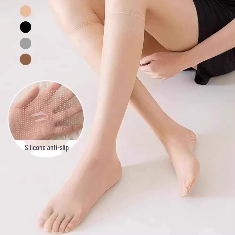 Flesh-Colored Mid-Calf Pantyhose: Anti-Snag, Korean Style, Transparent Summer Socks for Women