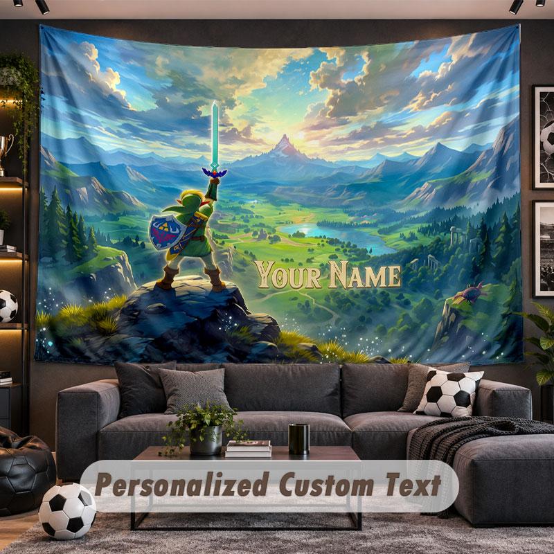 Wall Hanging Tapestry Custom NameZelda Pattern Personalized Printed Fabric Wall Decor