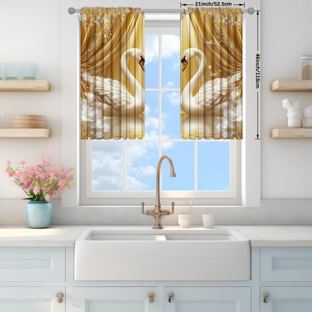 2pcs Romantic Wedding Swan Couple Valentine's Day Curtains   Shade and Privacy Protection   Suitable for Decorating Various Rooms