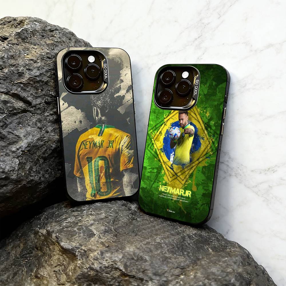 Custodia per Telefono a Tema Calcio Neymar N.10 Per iPhone 17,16,15,14,13,12,11 Plus,Pro Max,XS,Cover Colorata Argento Nero