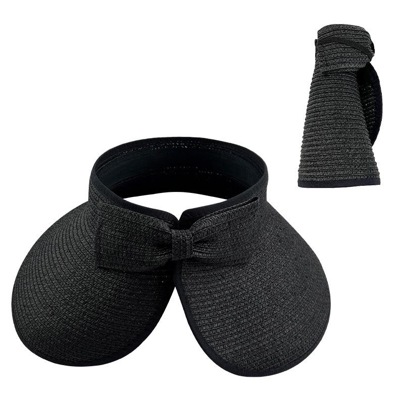 Foldable Straw Sun Hat with Wide Brim, Anti-UV Protection, and Bow Design for Outdoors