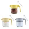 Glass Spice Jar with Airtight Lids Measuring Spoons 250ml Seasoning Bottle for Salt Sugar Seasonings Press-Type One-Hand Open Moisture-Proof Condiment