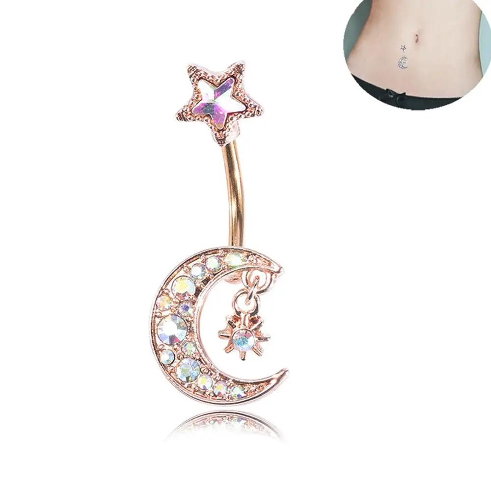 Fashion Women s Trendy Star Moon Crystal Rhinestone Belly Button Ring Delicate Office Wear Crystal Body Piercing Jewelry Round&Navel & Bell Button Rings&body
