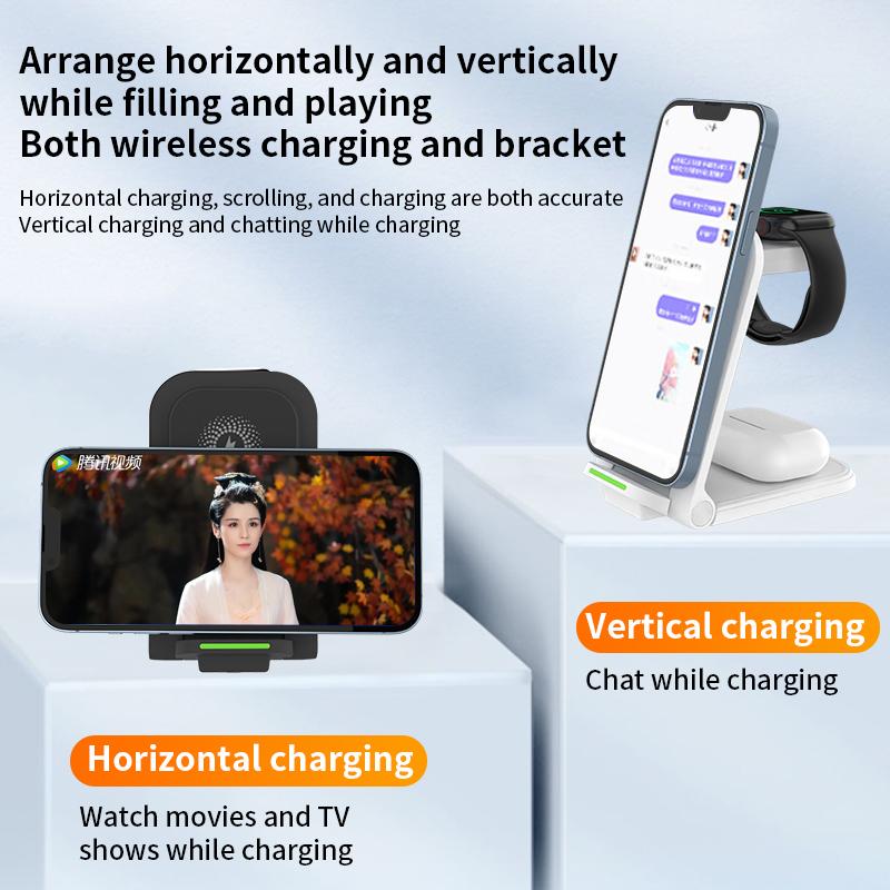 3 In 1 Foldable Wireless Charger Stand For iPhone 16 15 14 13 12 IWatch 1-9 AirPods 3/2 Fast Charging Station Phone Mount Holder