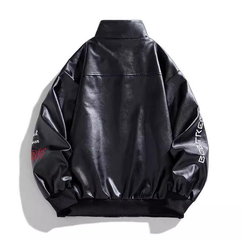 American PU leather jacket for men, new spring/autumn stand collar motorcycle jacket, versatile trendy jacket for men