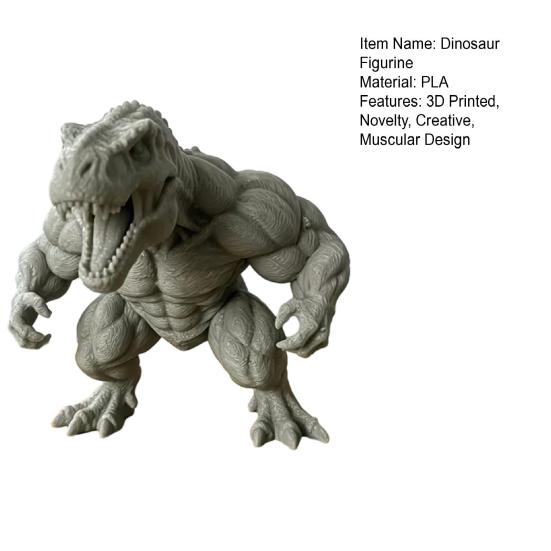 Muscular Dinosaur Figurine, 3D Printed Dino Muscle Statue for Desktop, Shelf, Office Home Decor, Collectible Gifts for Dinosaur Lovers