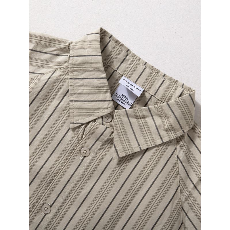 Japan Fashion Retro Stripe Shirts Men's Long Sleeve Loose Wide Fashion Shirt Washed Pure Cotton All-Matching Spring and Autumn Outerwear