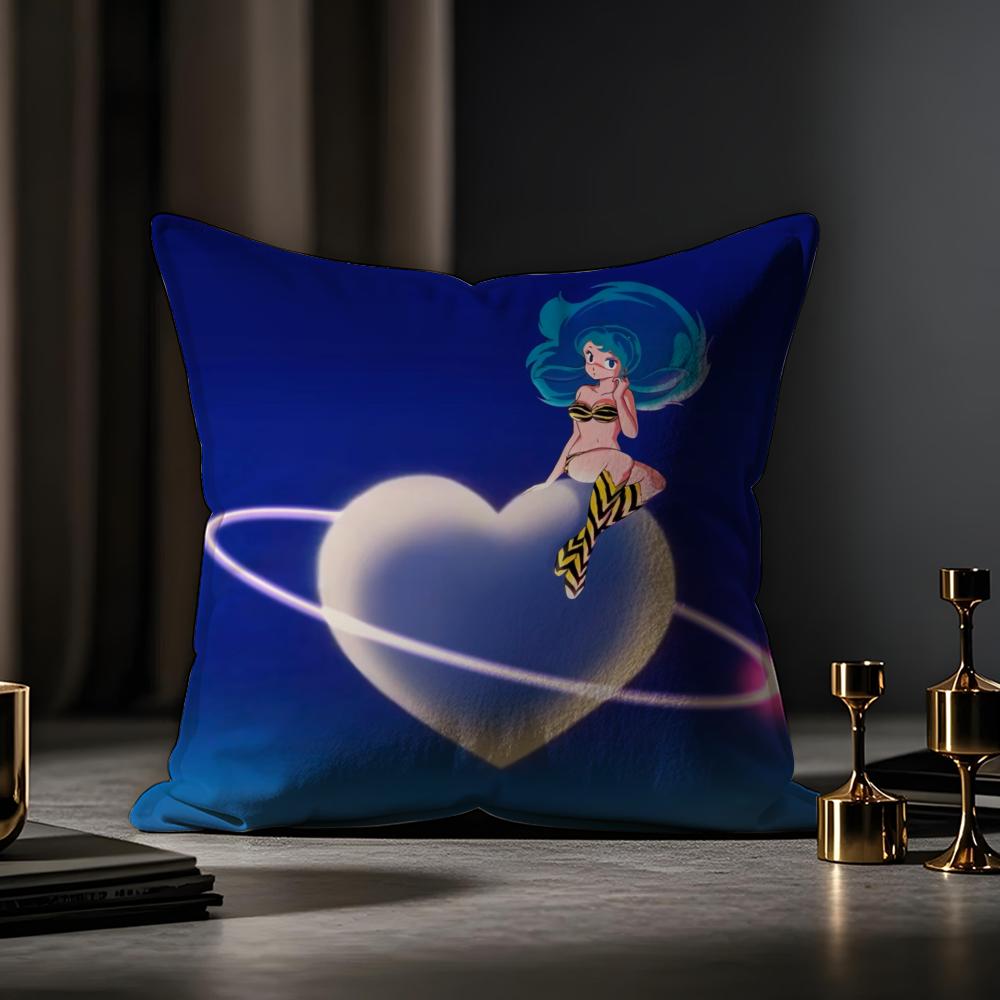 Urusei Yatsura Anime Game Cushion Cover Anti-dustmite Pillowcase Invisible Zipper Silky Short Plush Sofa Cushion Cover