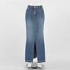Sommer Pendler Hoher Bund Schlitz Blauer Denimrock Langer Rock Retro Hüftrock
