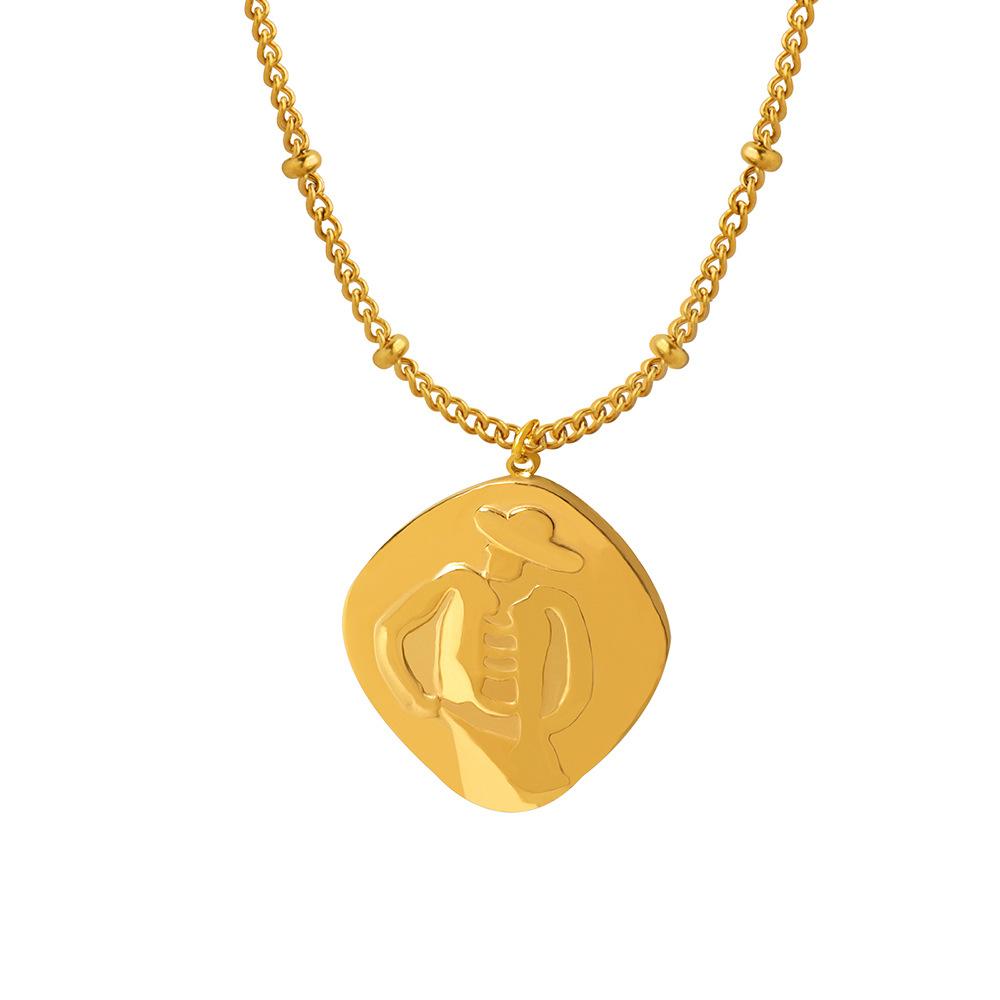 French Relief Portrait Fashion Commuter Necklace Non-Fading Non-Fading Versatile Jewelry Geometric Personalized Collarbone Chain