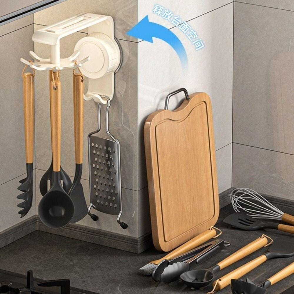 360 Degrees Rotatable Kitchen Hook Non Punching Spoon Hanging Rack  Bathroom