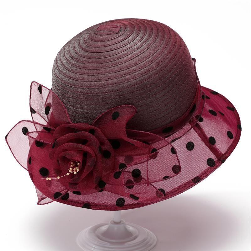 Organza Sun Hats Women Flower Summer Party Wedding Caps Female Elegant Floral Church Hats 2021 New Fashion Anti-UV Beach Caps