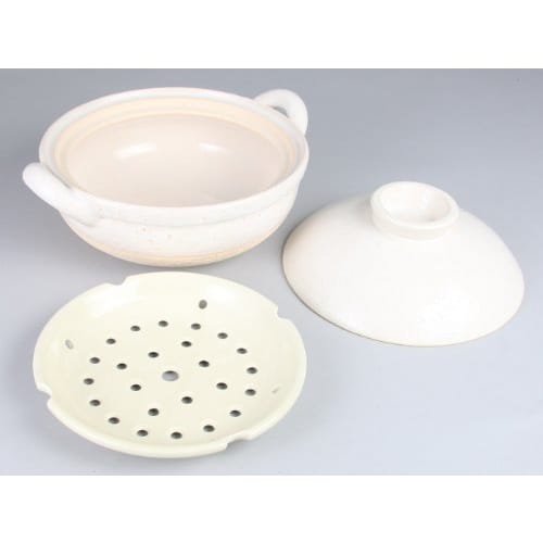 Hasegawa Healthy Earthenware Steamer, Large, 31 Cm, 3000 Ml Capacity, Serves 3-5, Direct Heat Only, White, Iga Ware, Made In Japan, ZW-19