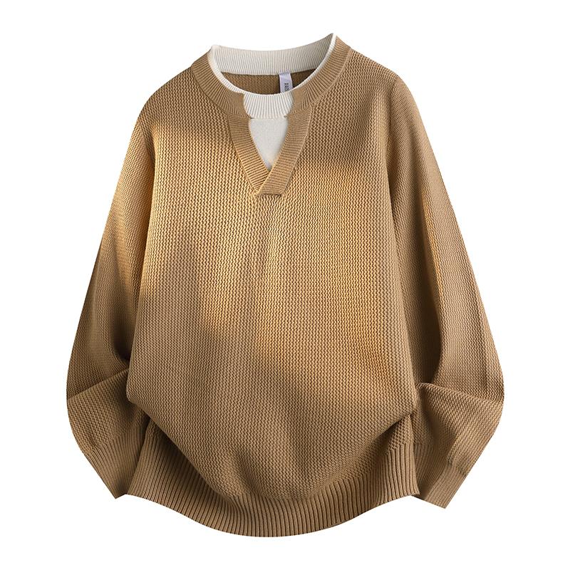 Men's Fake Two Piece Knit Sweater Casual Crew Neck Pullover Winter Top