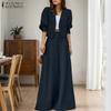 ZANZEA Women Long Sleeve Cardigan Blouse and Wide Leg Pants Two Piece Suit Sets