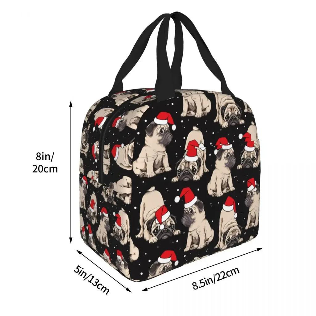 New Year Cute French Bulldog Insulated Lunch Bag Cooler Bag Merry Christmas Portable Tote Lunch Box Bento Pouch College Outdoor