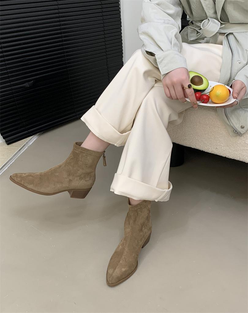 

Популярные в интернете ботильоны с квадратным носком на толстом каблуке, женские удобные дышащие модные ботинки 2025, короткие челси на мягкой подошве 39 хаки