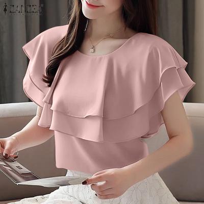 Γυναικεία μπλούζα με στρογγυλή λαιμόκοψη διπλής στρώσης μανίκι μονόχρωμη