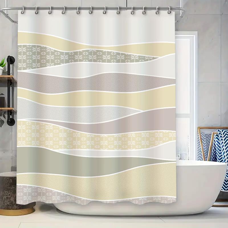 

Modern Bath Shower Curtain Wavy Pattern Decorative Waterproof Fabric For Bathroom Remodeling Beige Grey Set Size 60X72Inches (Lx W60H190(CM)-1 Pcs