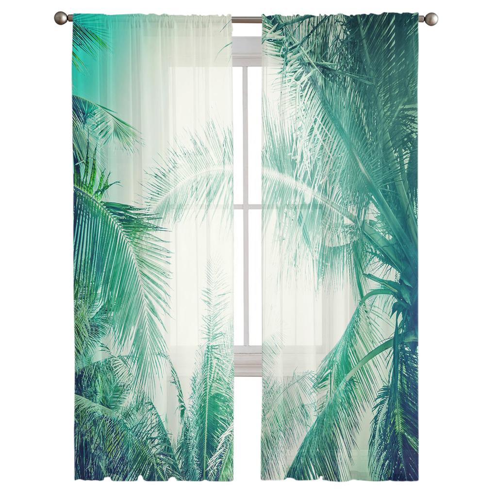 Green Leaves Jungle Plant Nature Modern Tulle Curtains For Living Room Sheer Curtain Bedroom Voile Decorative Window Treatments