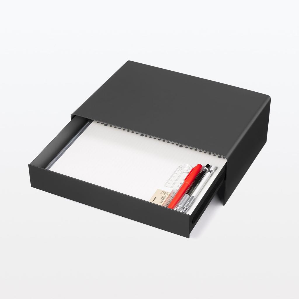 MUJI Steel Monitor Stand with Dark 320mm W X 230mm D X 110mm 83767143 Drawer, Gray, Approx. H,