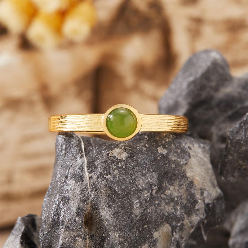 Natural Gemstone Jasper Nanhong Garnet Opal Turquoise Ring Women'S S925 Sterling Silver Inlaid Treasure Minimalist Index Finger Ring